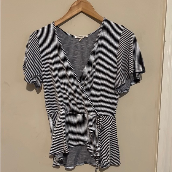 Caution To The Wind Navy and White Striped Blouse - Picture 1 of 3